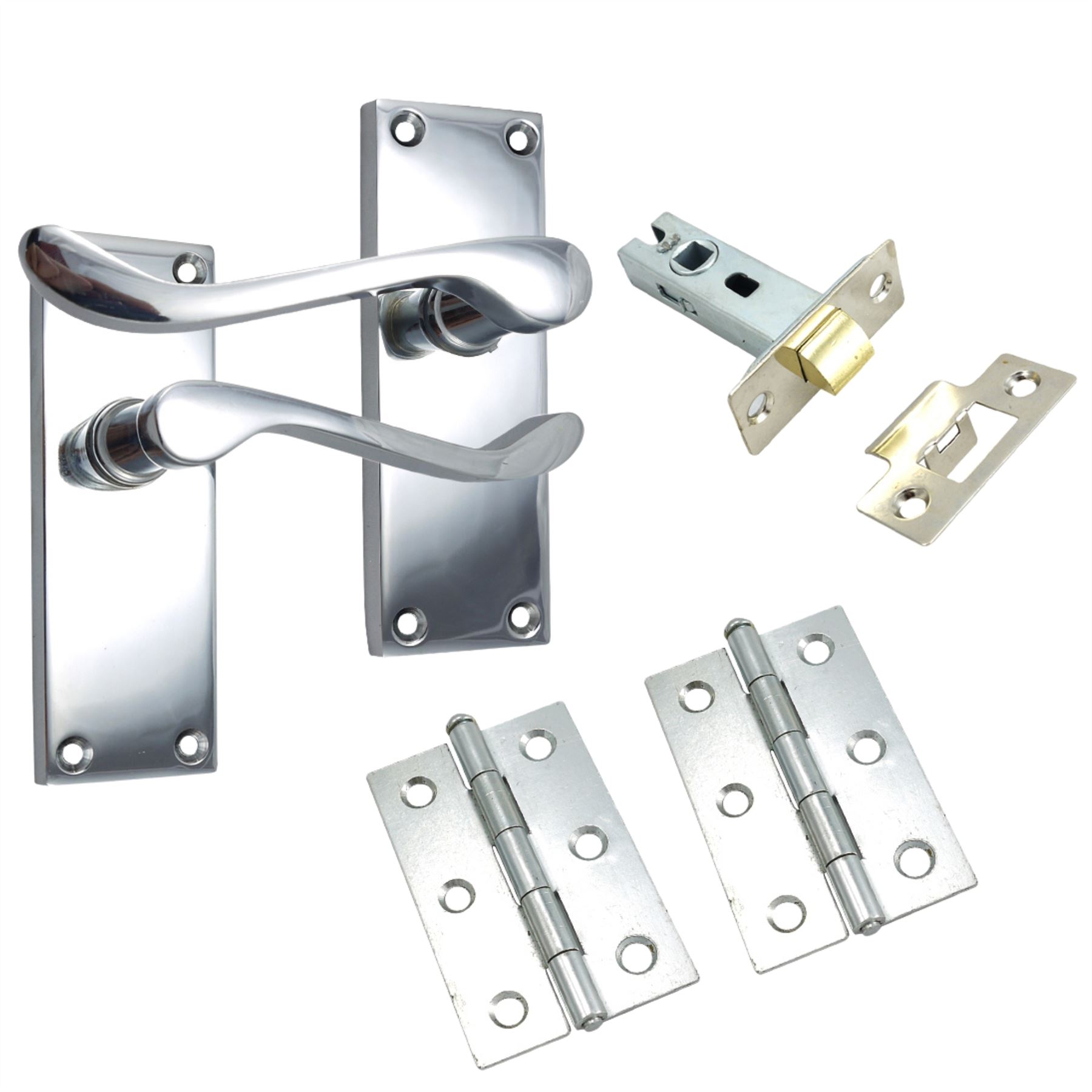 Scroll Latch Door Handles Pack, Brass/Chrome/Satin Finish, -Set - Picture 3 of 4