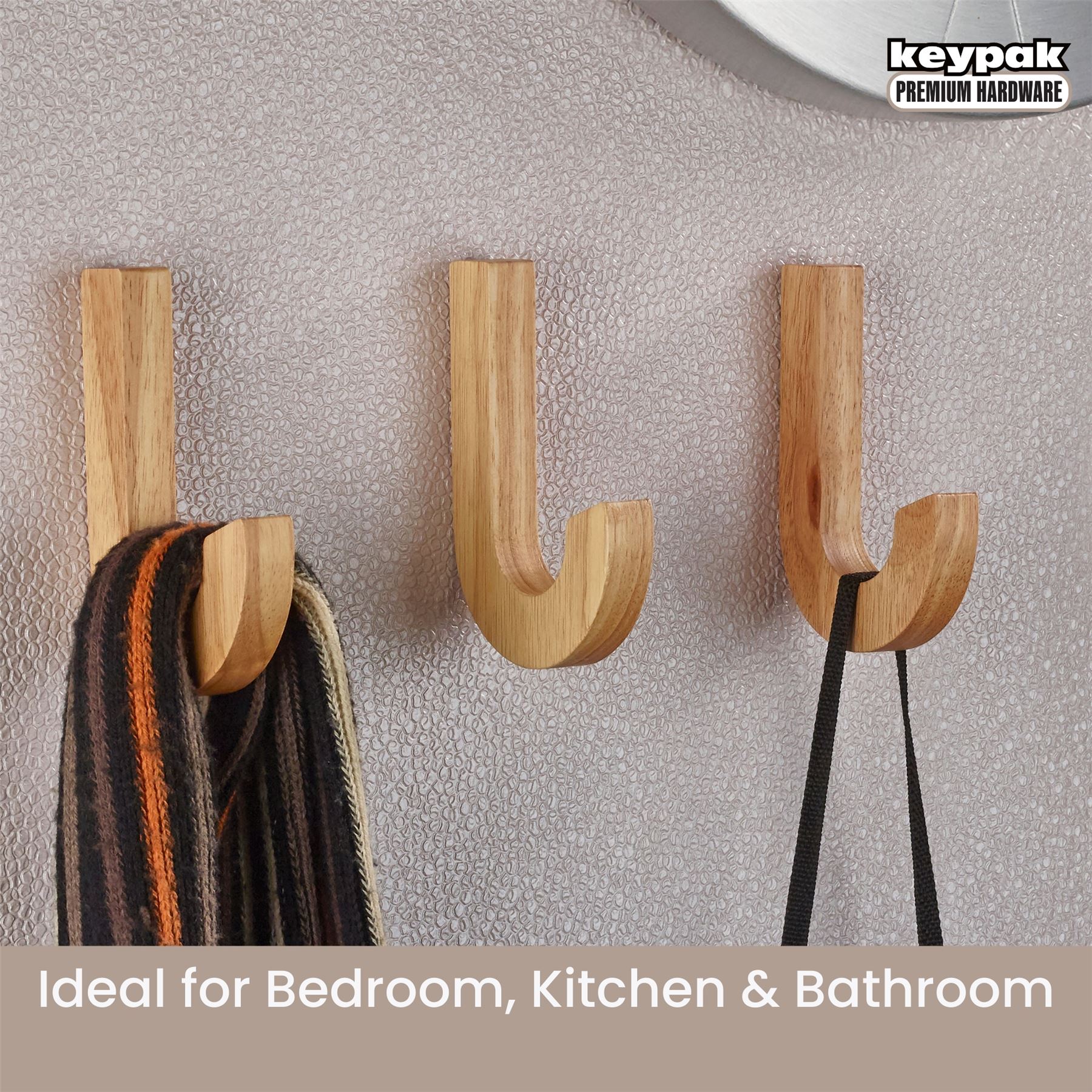 Coat Hooks Wooden Hooks 3 x Screw-In Wall Hangers Wall Hooks Coat & Towel Hook - Picture 11 of 11