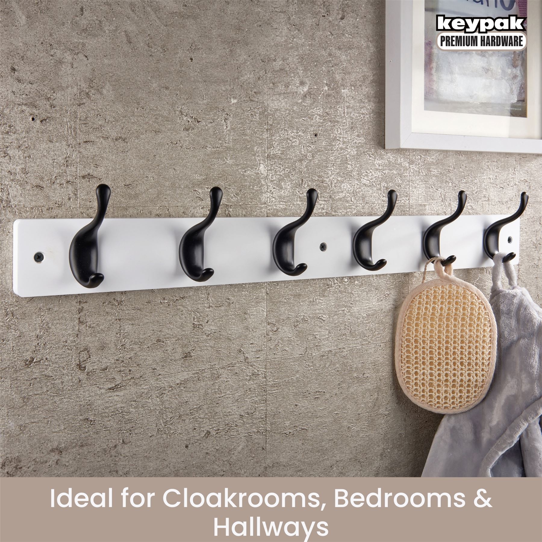 Coat Hooks Wall Mounted Modern Wooden Board with Smooth Metal Coat Hanger - Picture 36 of 40