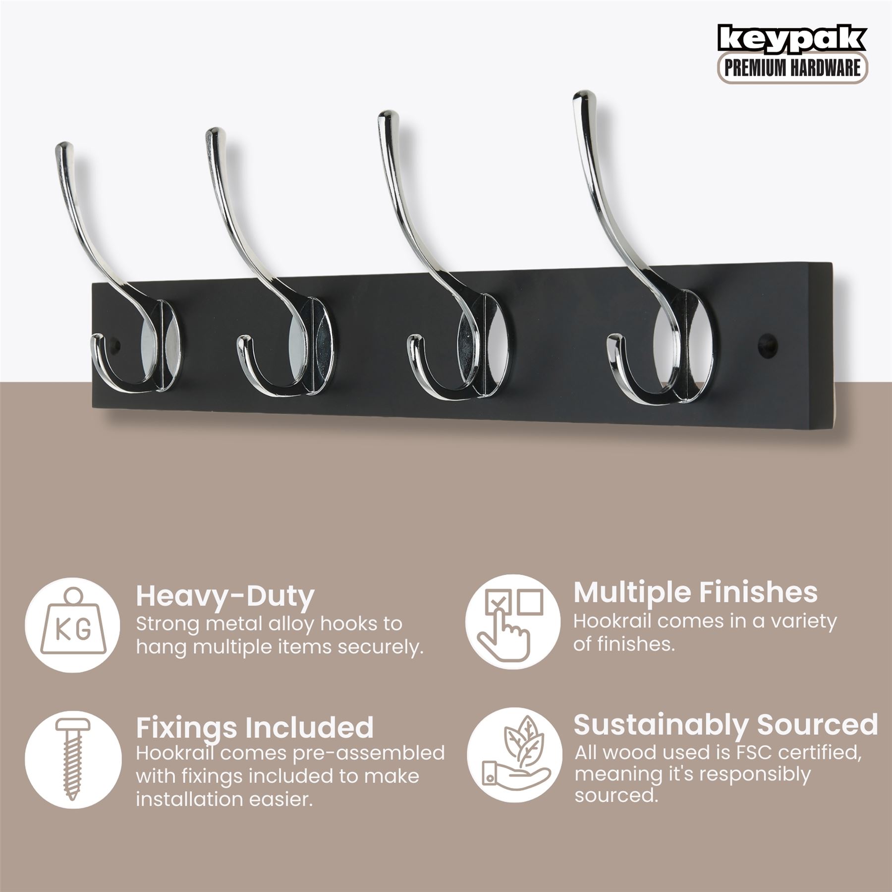 Coat Hooks for Wall Door, Wooden Wall Mounted Clothes Hanger, 3 Sizes - Picture 11 of 37