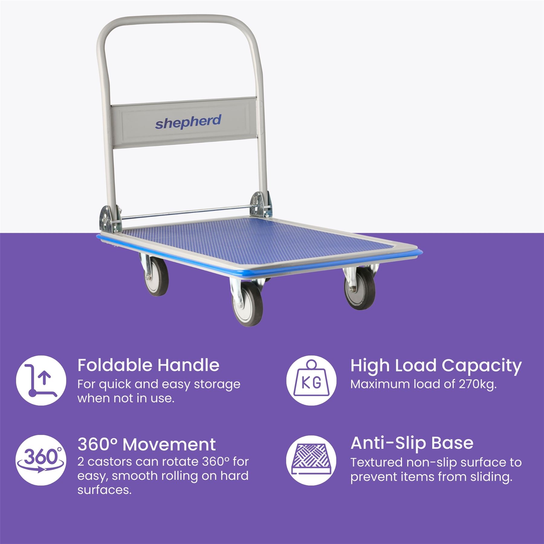 Heavy Duty 270kg Folding Platform Trolley Hand Truck Cart Sack Flat Bed Pulley - Picture 8 of 11