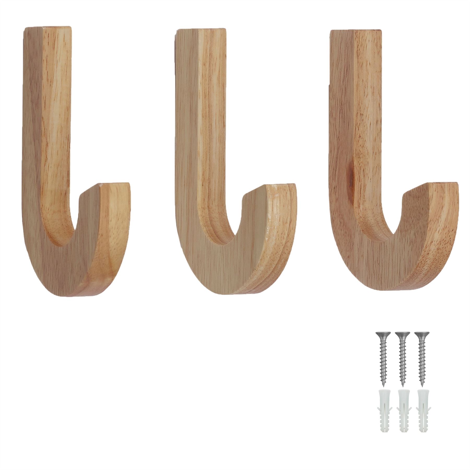 Coat Hooks Wooden Hooks 3 x Screw-In Wall Hangers Wall Hooks Coat & Towel Hook - Picture 7 of 11