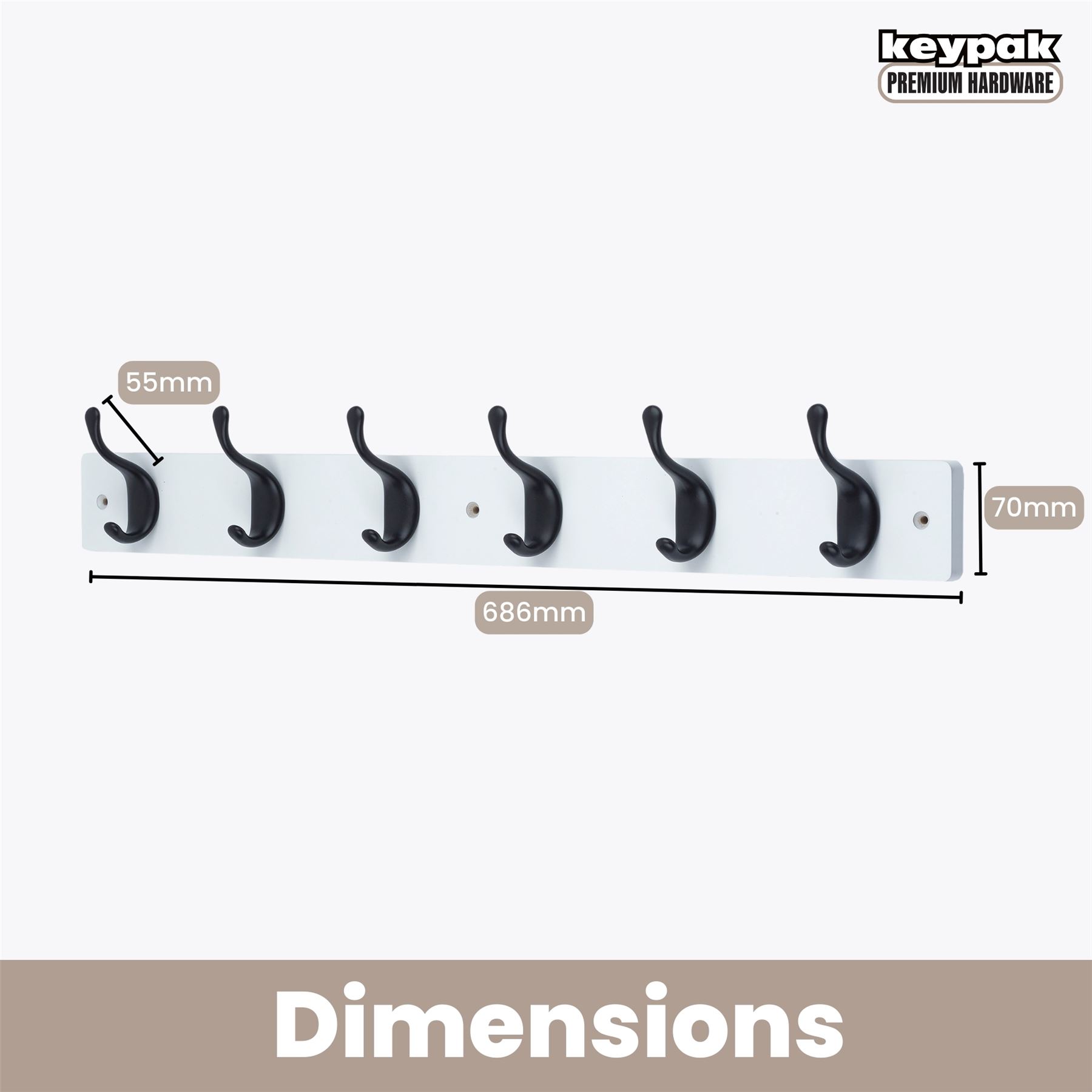 Coat Hooks Wall Mounted Modern Wooden Board with Smooth Metal Coat Hanger - Picture 33 of 40