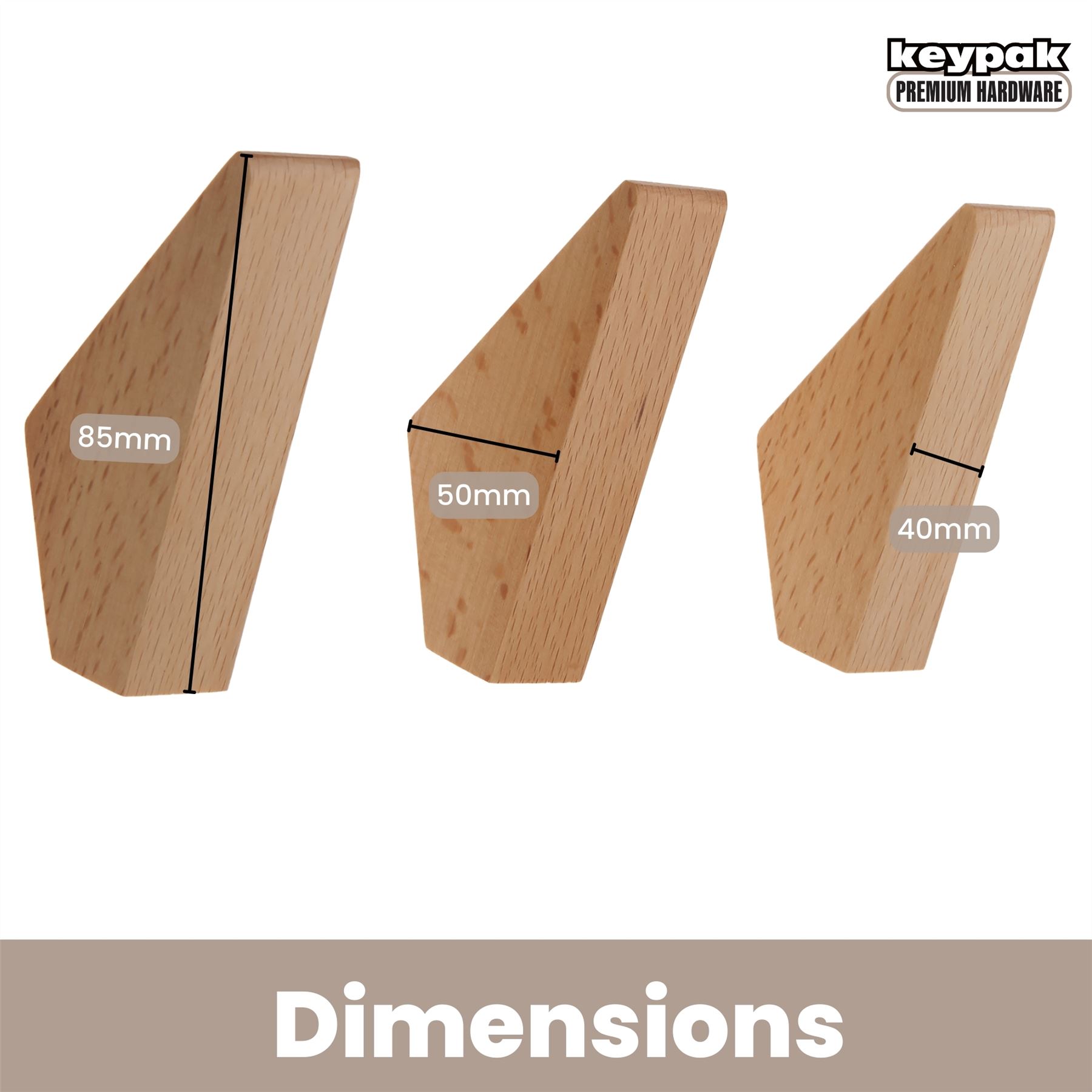 Coat Hooks Wooden Hooks 3 x Screw-In Wall Hangers Wall Hooks Coat & Towel Hook - Picture 4 of 11