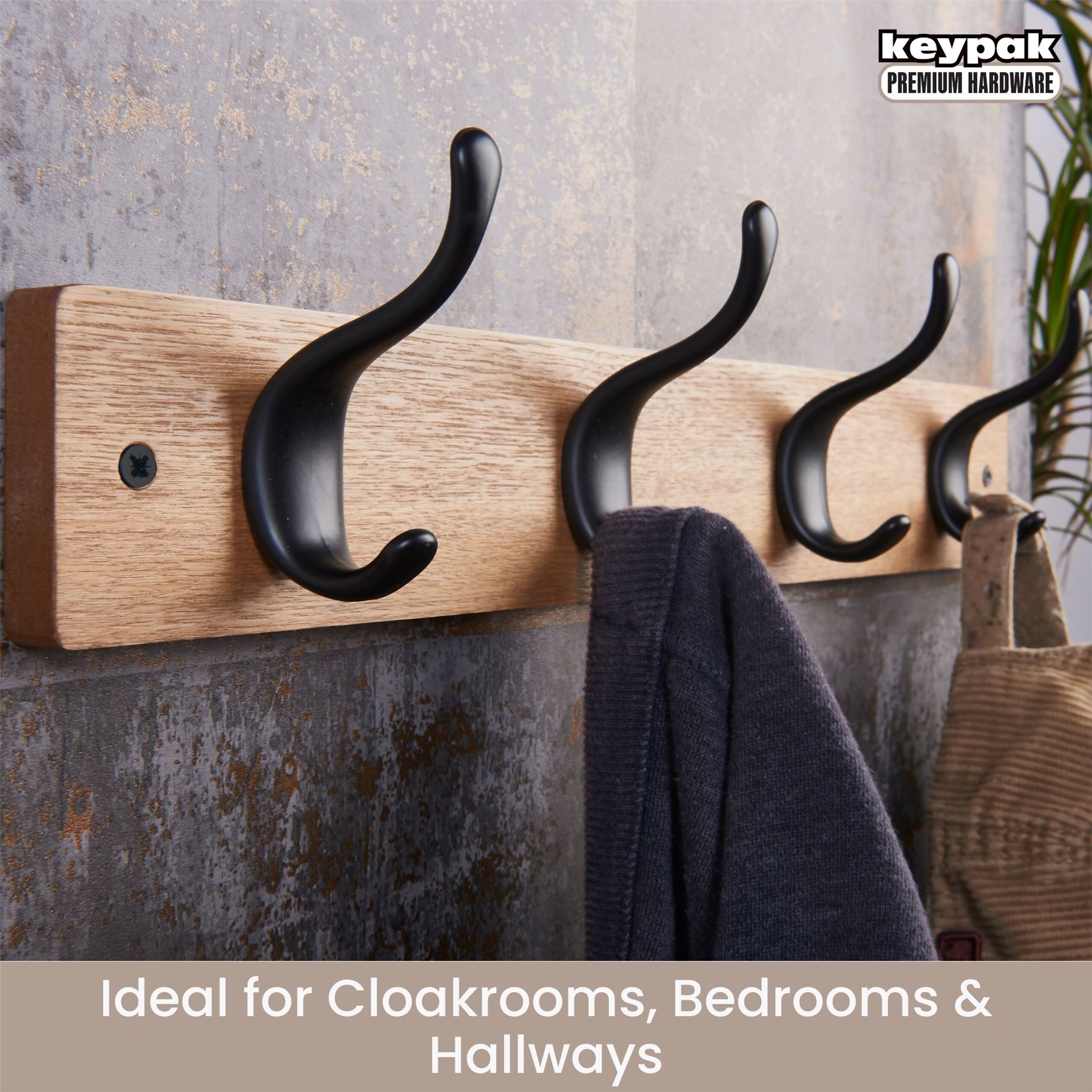 Coat Hooks Wall Mounted Modern Wooden Board with Smooth Metal Coat Hanger - Picture 10 of 40