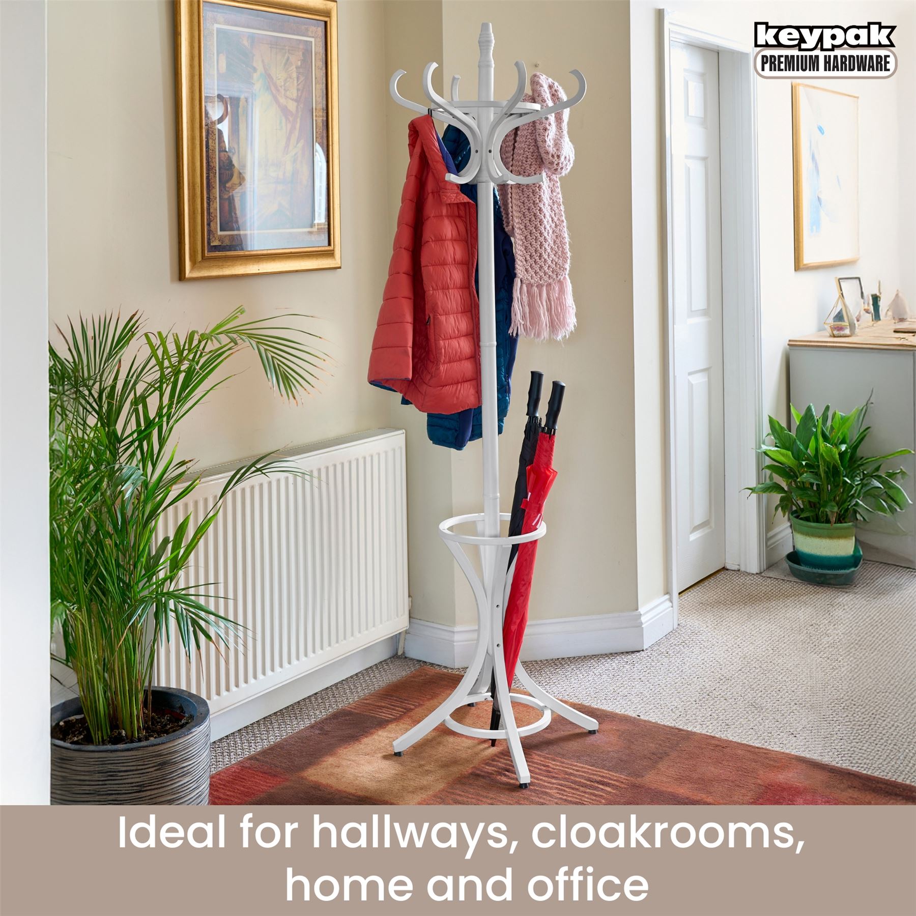 Wooden Hat Coat Stand Umbrella Holder Hallway 185cm Coat Rack Tree, 12 Hooks - Picture 17 of 18