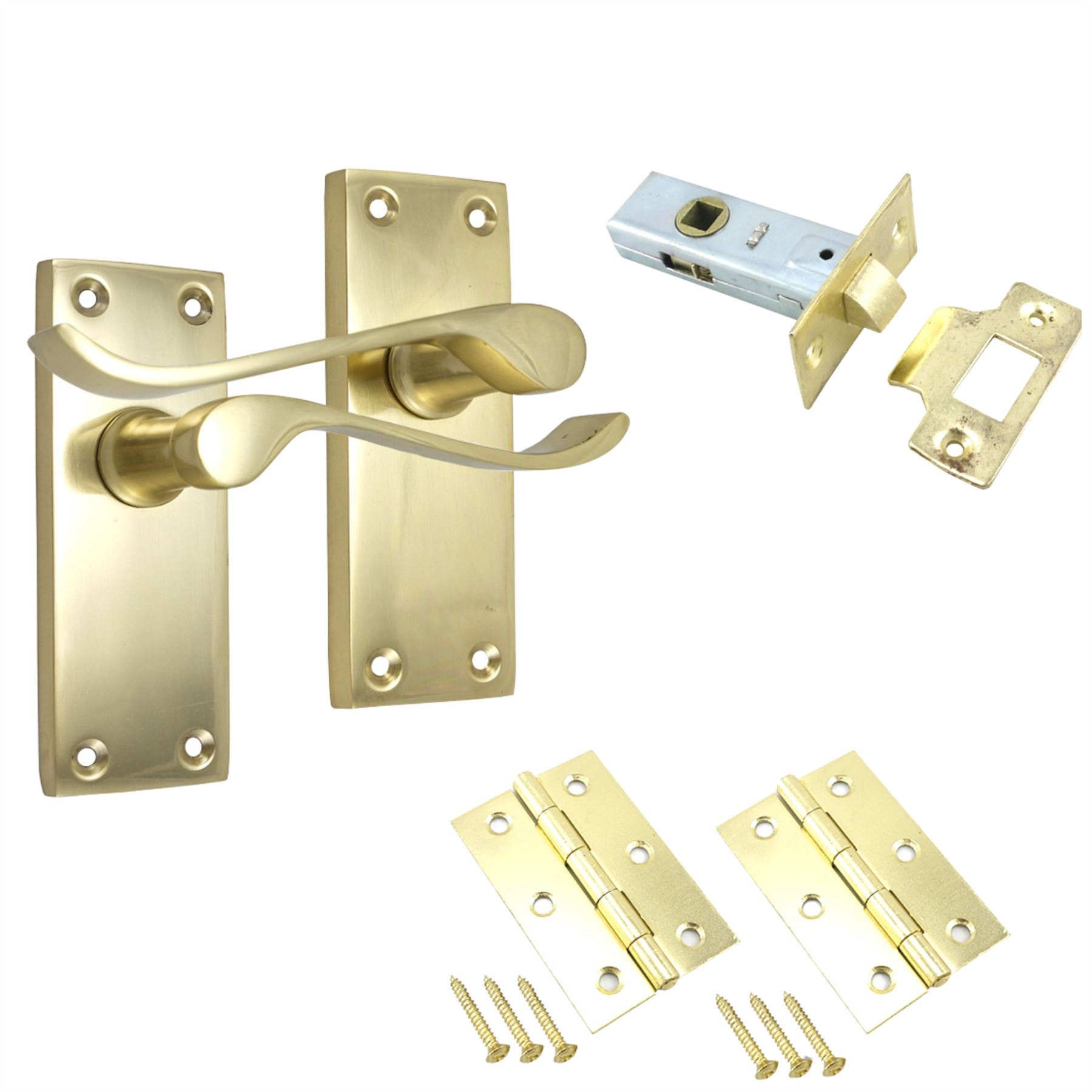 Scroll Latch Door Handles Pack, Brass/Chrome/Satin Finish, -Set - Picture 2 of 4