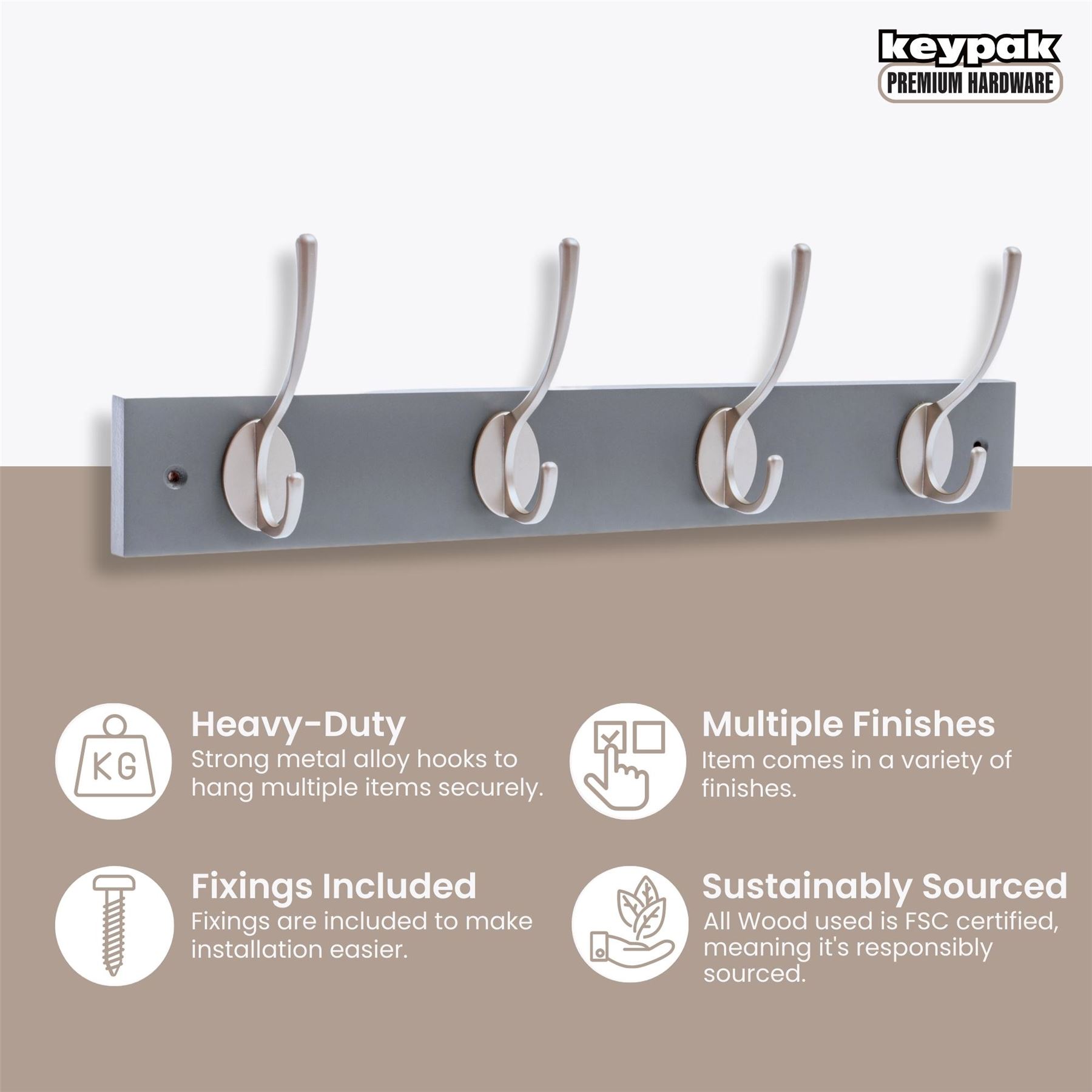 Coat Hooks for Wall Door, Wooden Wall Mounted Clothes Hanger, 3 Sizes - Picture 20 of 37