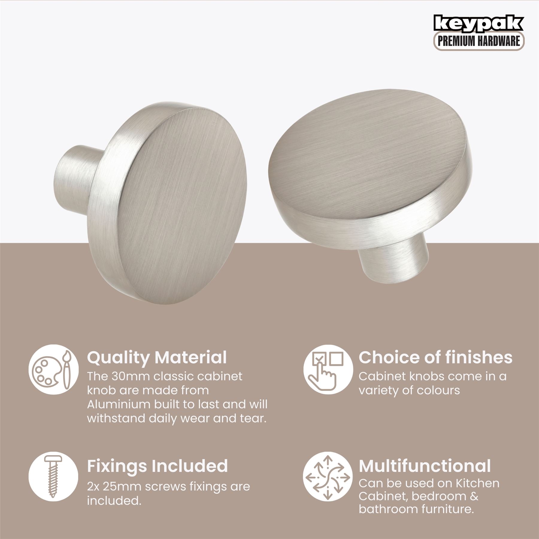Cabinet Drawer Knob, 2 PCS, 30mm Round Handle Cupboard Wardrobe Dresser Drawer - Picture 19 of 22