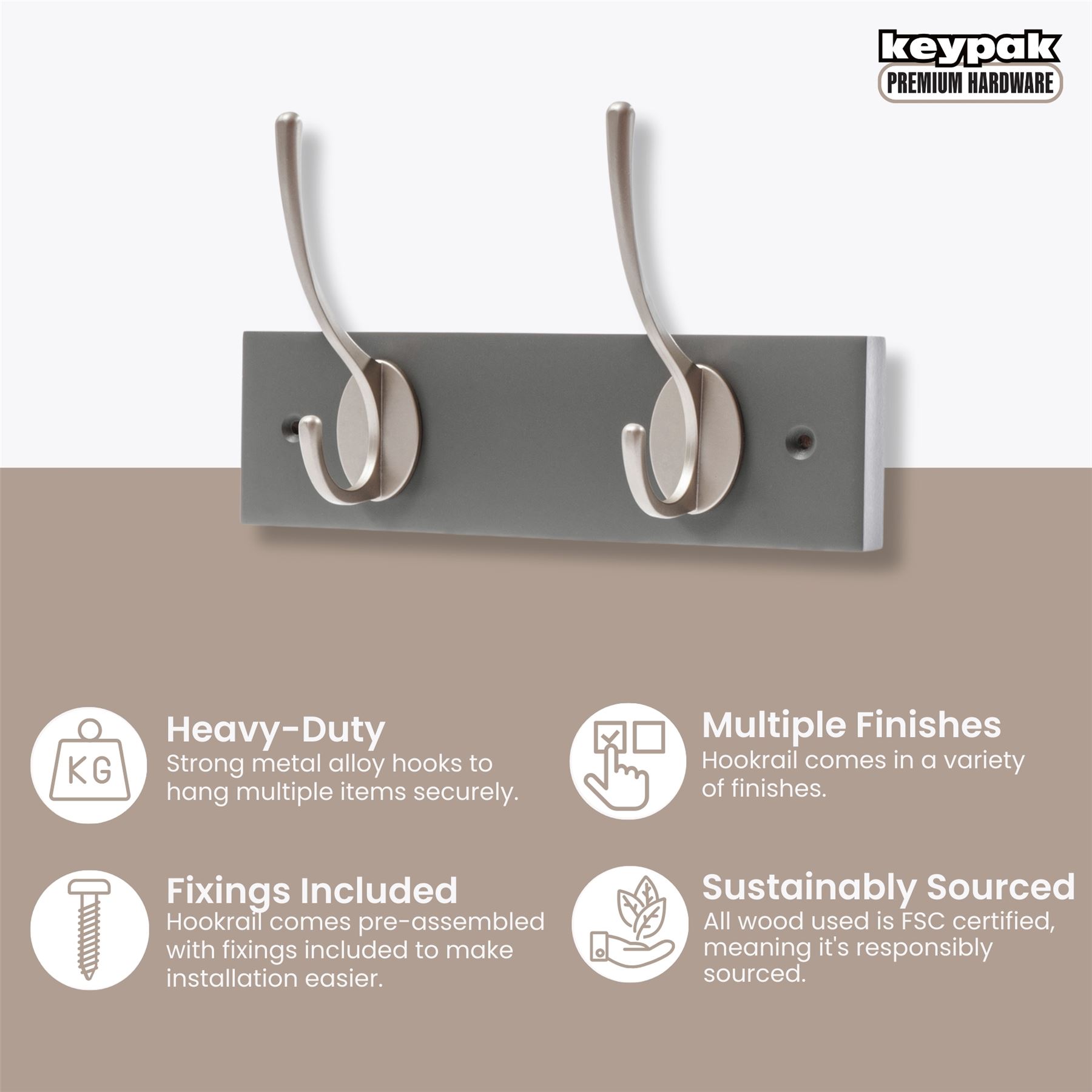 Coat Hooks for Wall Door, Wooden Wall Mounted Clothes Hanger, 3 Sizes - Picture 6 of 37
