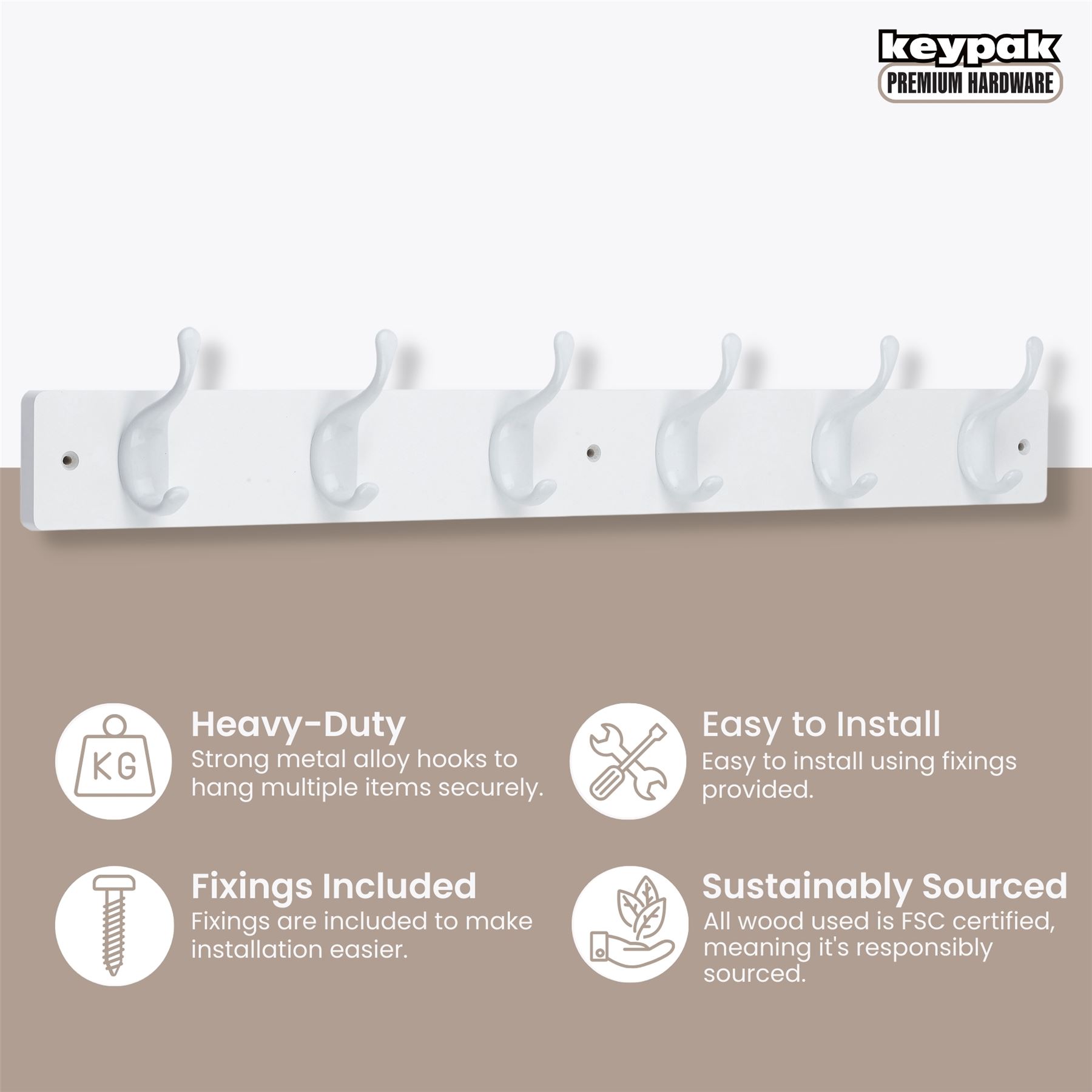 Coat Hooks Wall Mounted Modern Wooden Board with Smooth Metal Coat Hanger - Picture 38 of 40