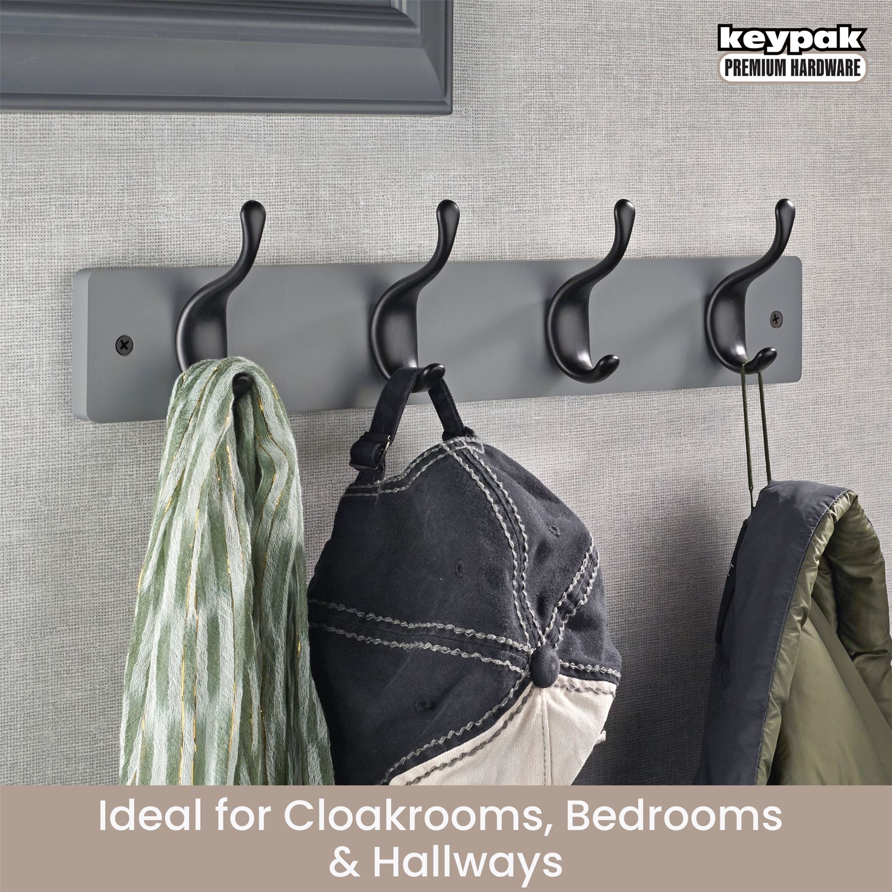 Coat Hooks Wall Mounted Modern Wooden Board with Smooth Metal Coat Hanger - Picture 15 of 40