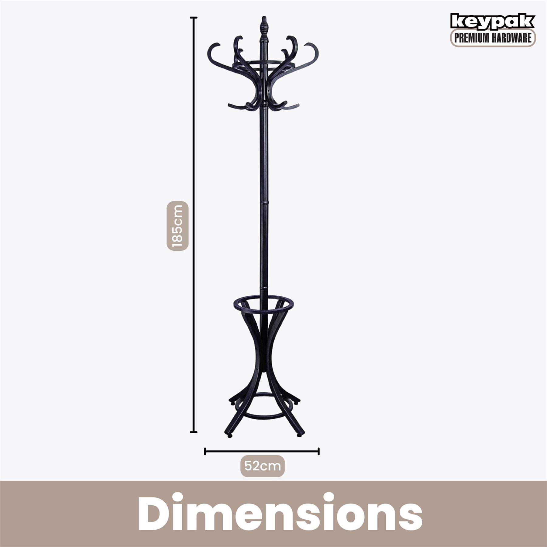 Wooden Hat Coat Stand Umbrella Holder Hallway 185cm Coat Rack Tree, 12 Hooks - Picture 5 of 18