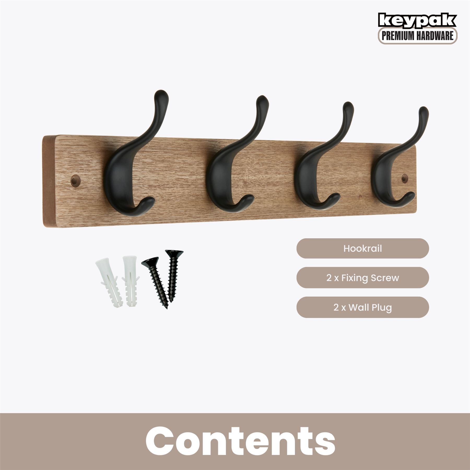 Coat Hooks Wall Mounted Modern Wooden Board with Smooth Metal Coat Hanger - Picture 9 of 40