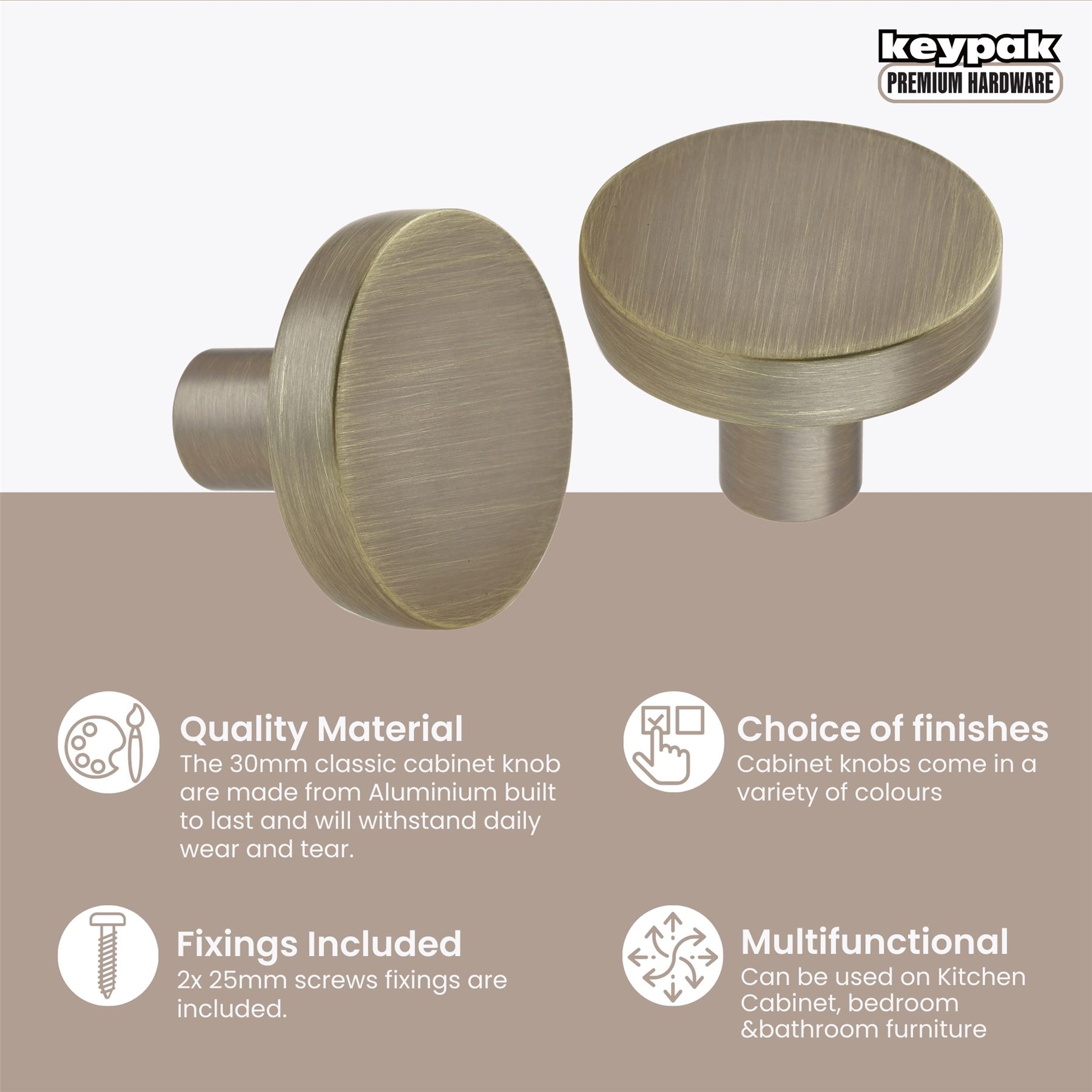 Cabinet Drawer Knob, 2 PCS, 30mm Round Handle Cupboard Wardrobe Dresser Drawer - Picture 3 of 22