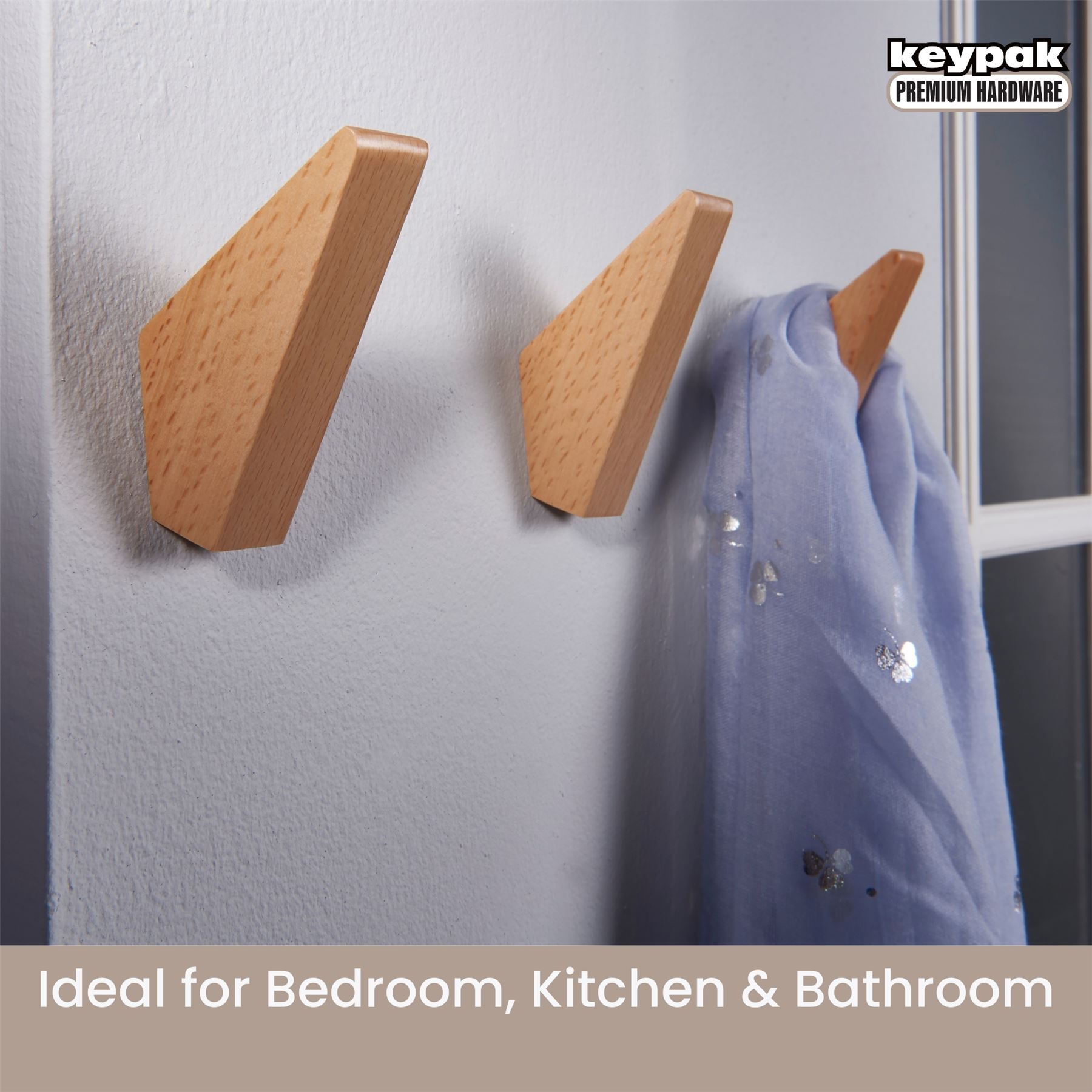 Coat Hooks Wooden Hooks 3 x Screw-In Wall Hangers Wall Hooks Coat & Towel Hook - Picture 6 of 11