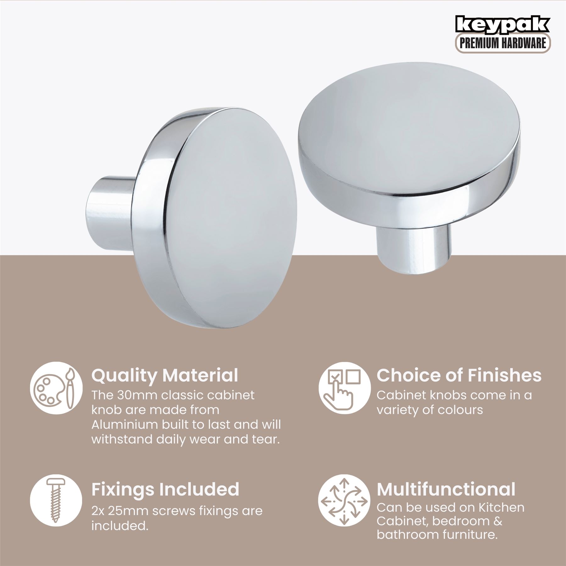 Cabinet Drawer Knob, 2 PCS, 30mm Round Handle Cupboard Wardrobe Dresser Drawer - Picture 13 of 22