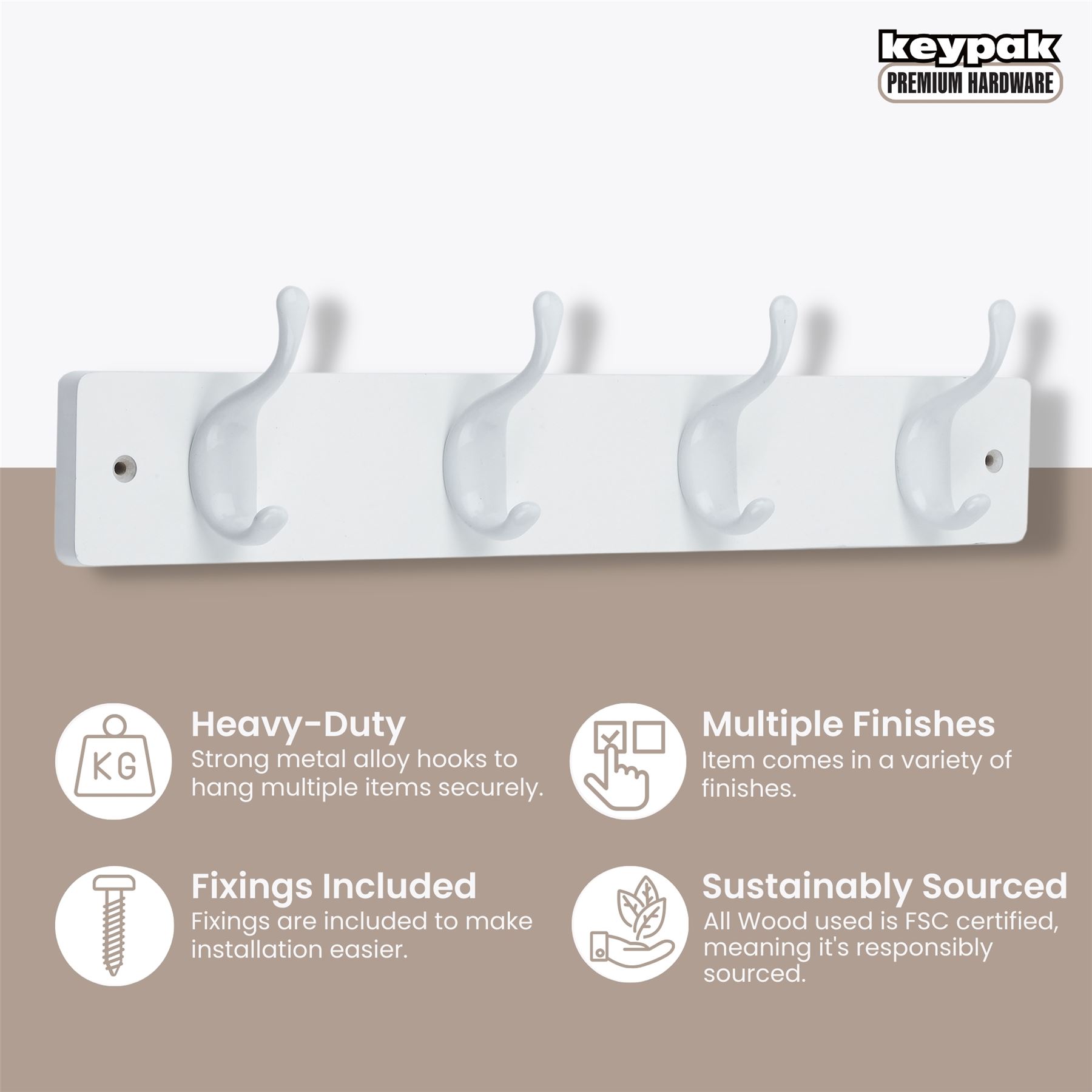 Coat Hooks Wall Mounted Modern Wooden Board with Smooth Metal Coat Hanger - Picture 21 of 40