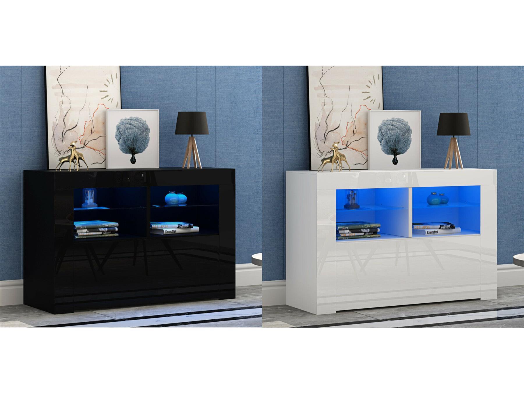 White Sideboard Storage Matt Body/&High Gloss Doors Cupboard Cabinet w//LED Lights