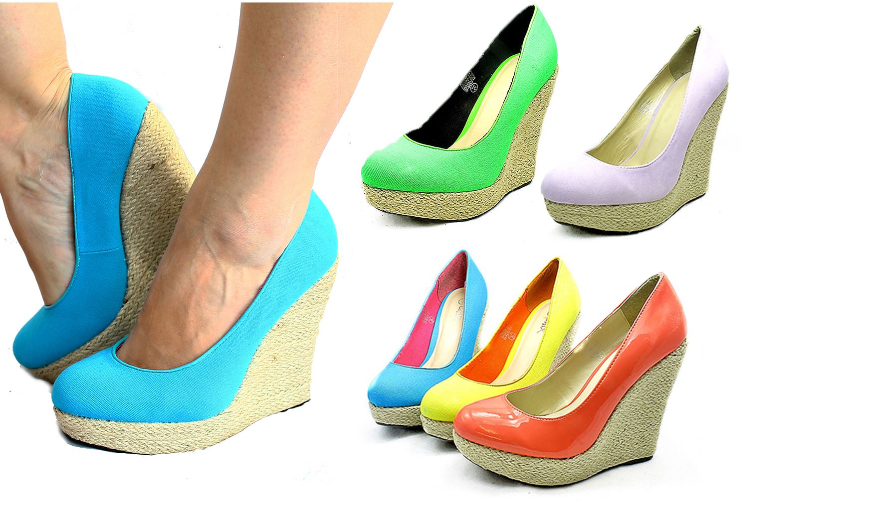 Round Toe Wicker Wedge Court Shoes