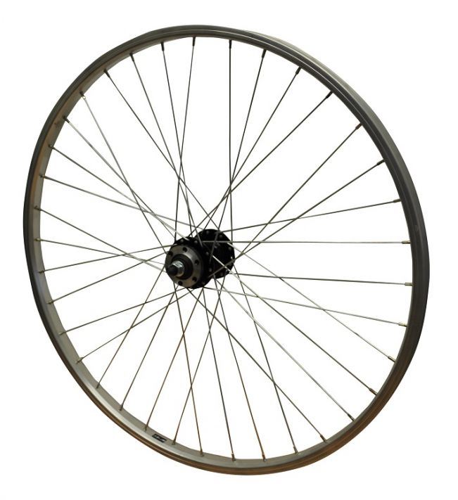 26" FRONT Bolted Quando Black 6 Bolt Disc Hub and Silver Rim MTB Bike