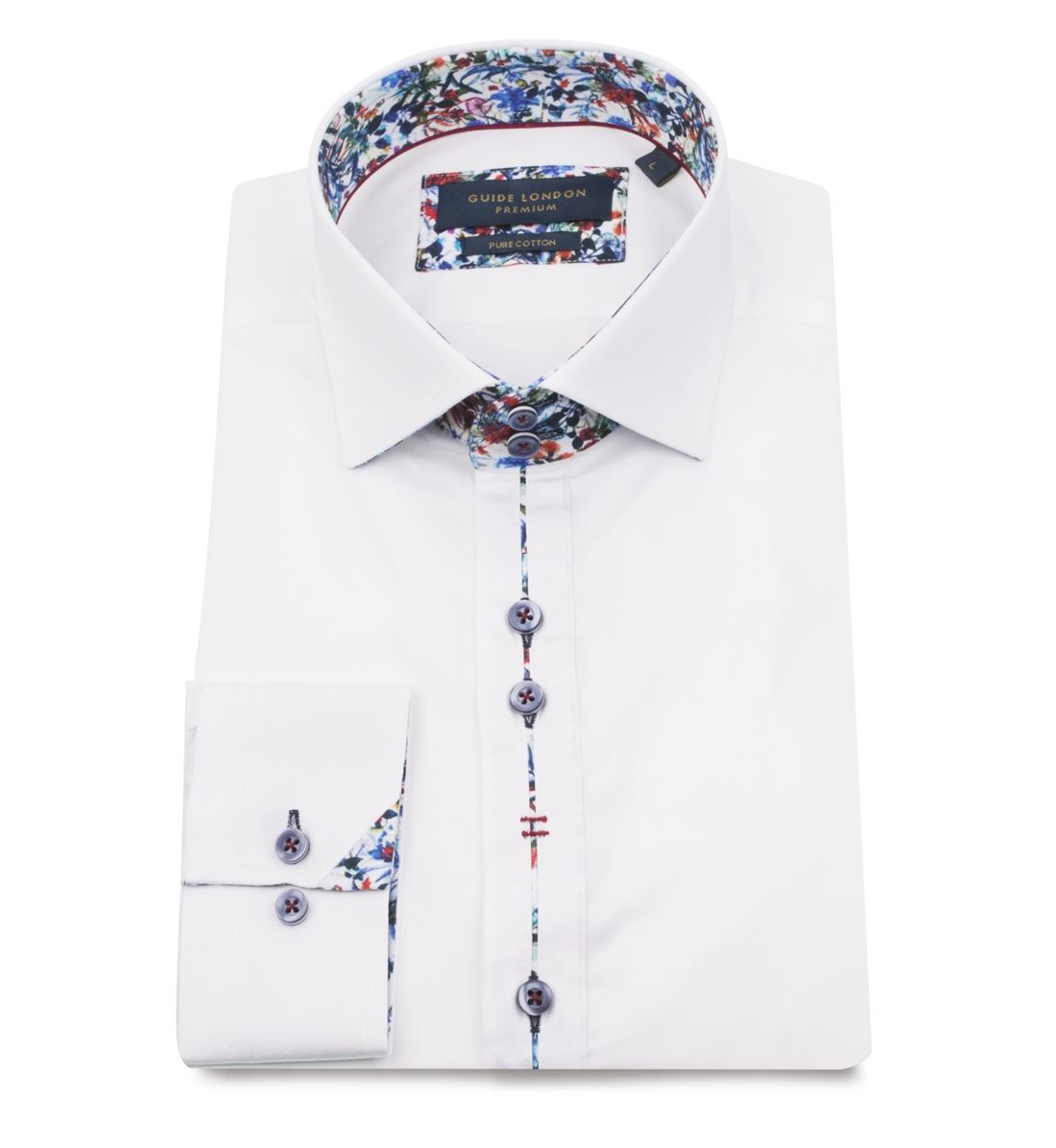 M S GUIDE London Da Uomo A Maniche Lunghe Tinta Unita Doppio Polsino Camicia Aderente Nero Taglie