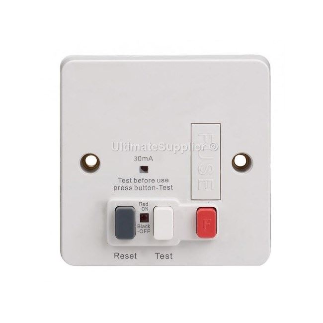 13Amp Fused RCD Spur Unit 13A 30mA Trip Switch Protection Unit