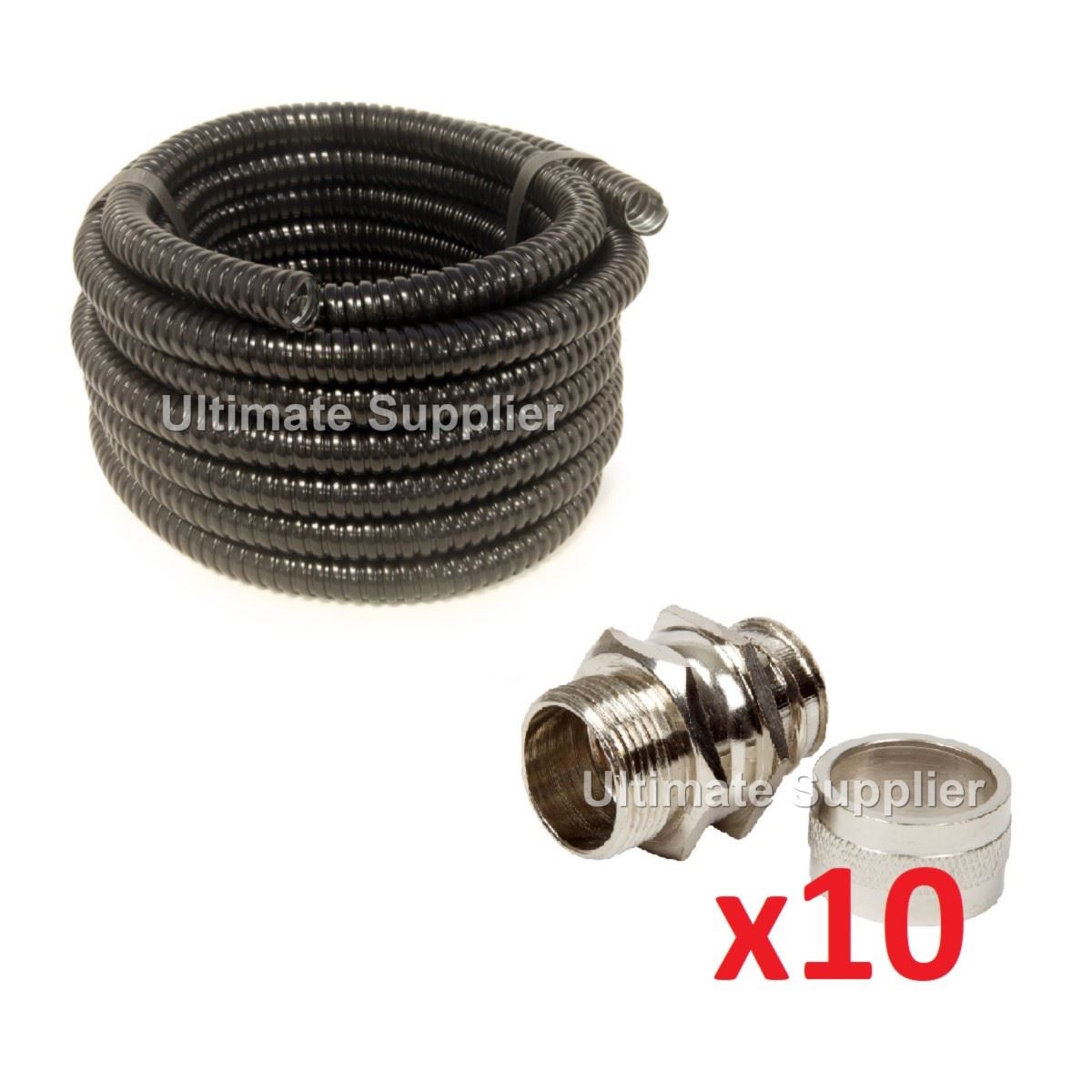 25 METRE X 25MM BLACK PVC COVERED STEEL CONDUIT METAL FLEXI KOPEX C//W 10 GLANDS