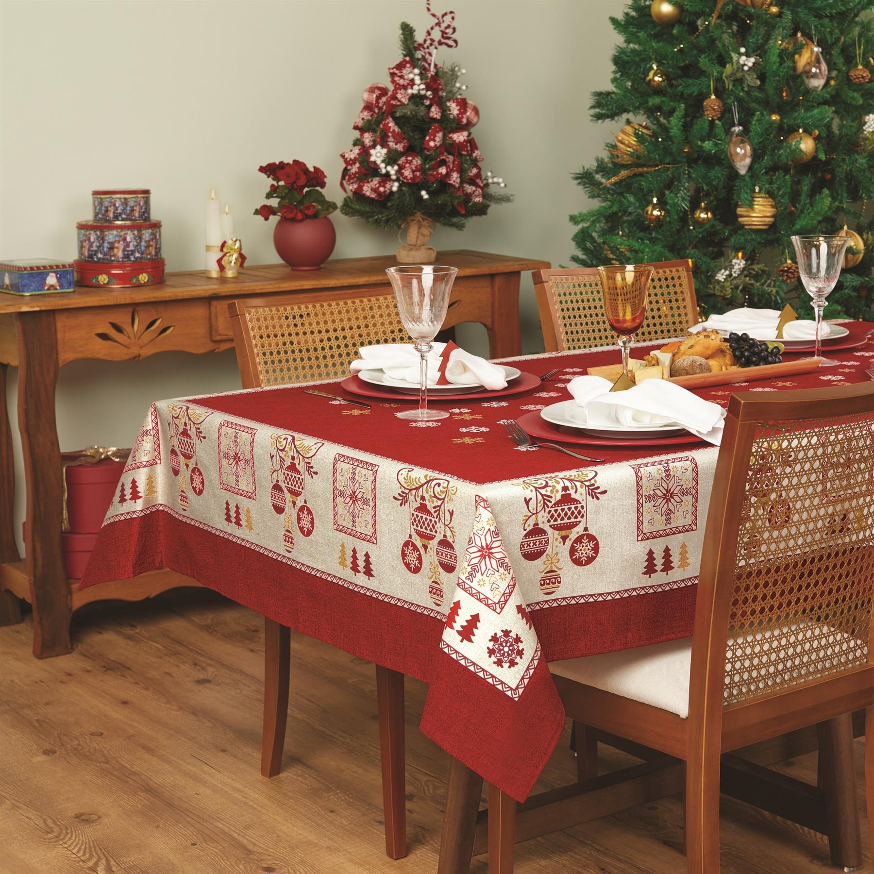 Weihnachtstischdecke und Gold - Mid Century Stil in rot und weiß 60 cm rund - Bild 3 von 3
