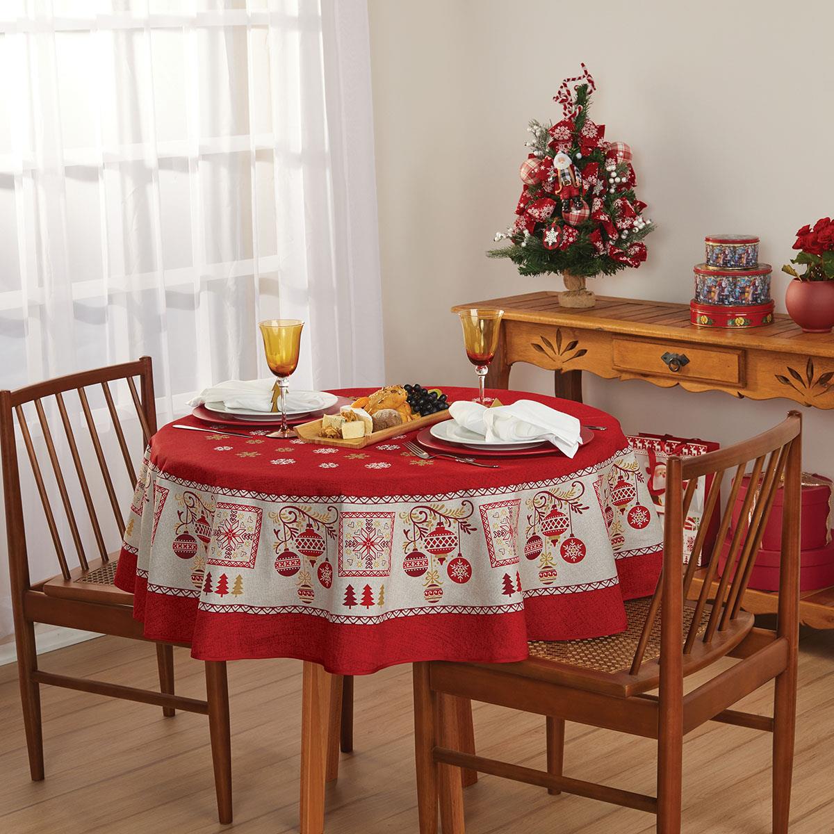 Weihnachtstischdecke und Gold - Mid Century Stil in rot und weiß 60 cm rund - Bild 2 von 3