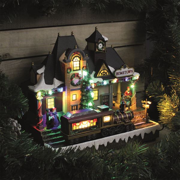 Christmas Scene Ornament Decoration with Moving Train & Music by