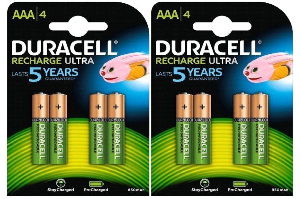 8 x Duracell AAA 850 mAh Rechargeable Ultra Batteries NiMH ACCU LR03
