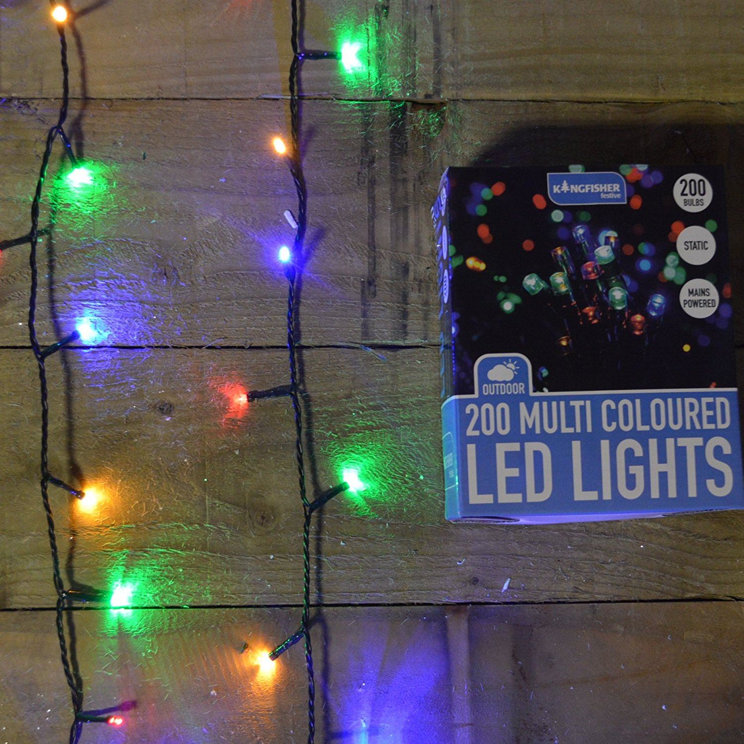 200 LED (14m) Static Outdoor Christmas Tree Lights on Green Wire Multi