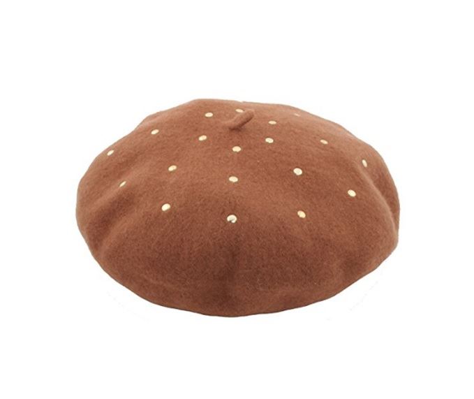 Rjm Ladies Wool Mix Silver Studded Beret Hat Wool French Beret Winter Autumn Women Girls Fashion Hats