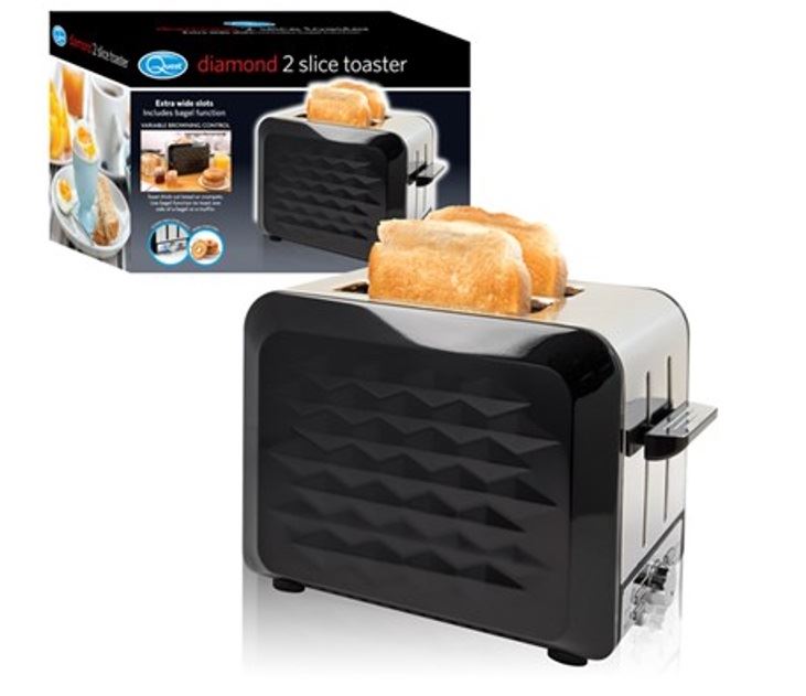 Black Stainless Steel 2Slice Diamond Design Toaster With Extra Wide