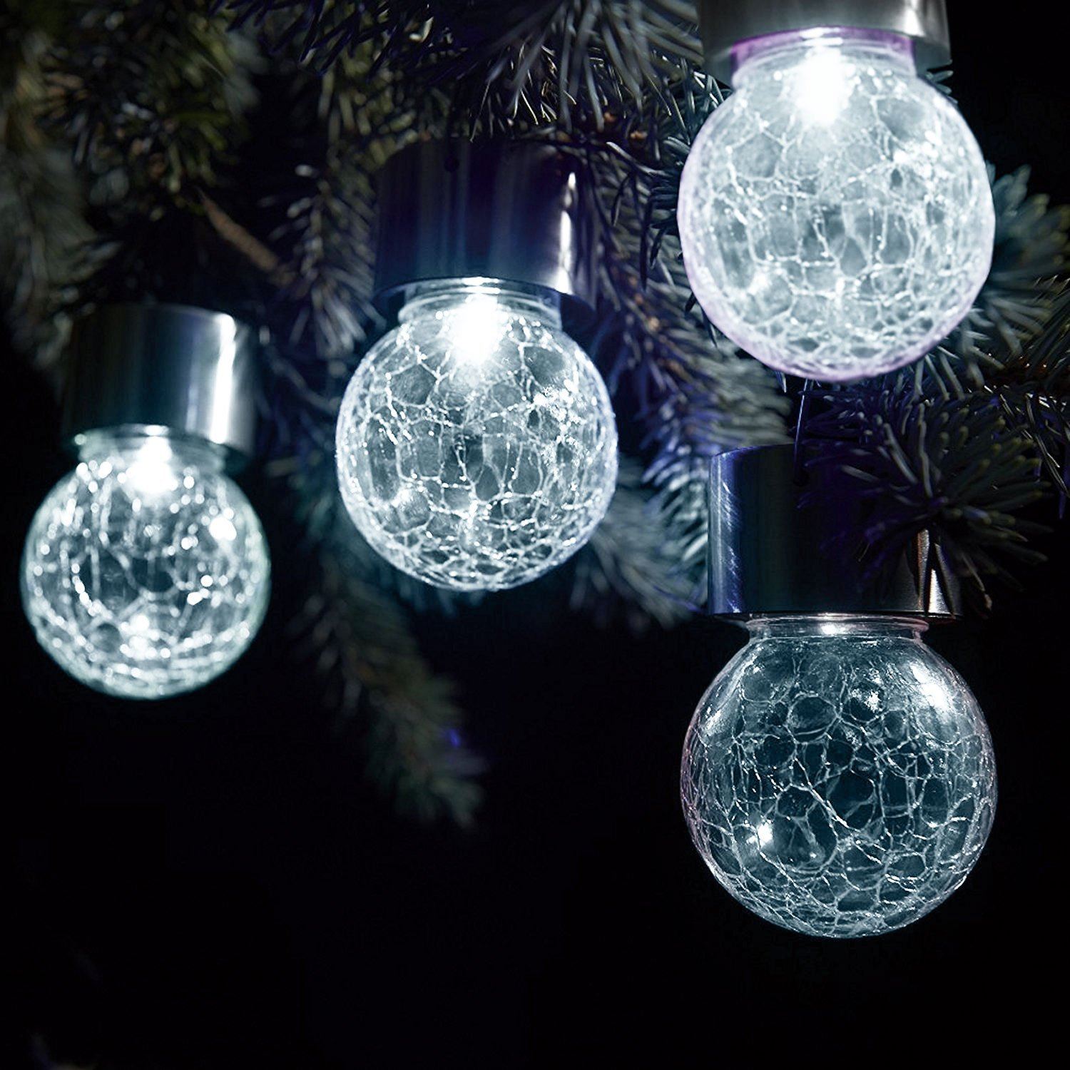 Set of 3 Solar Hanging Crackle Ball Globe Lights Outdoor Garden Party