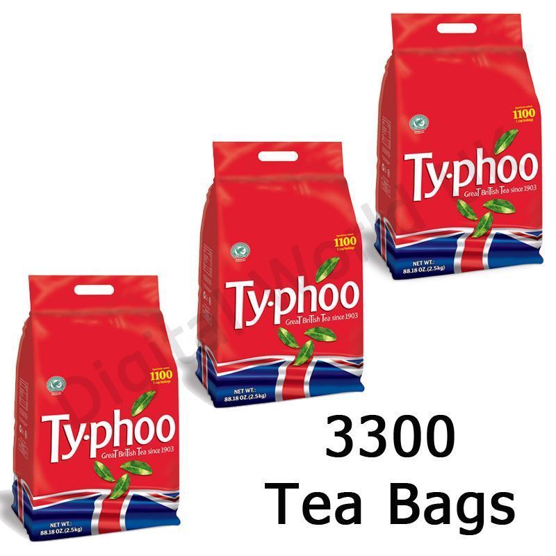 Typhoo Tea Bags 3300 One Cup Size Certified Tea Bags Set 3 Pack x 1100