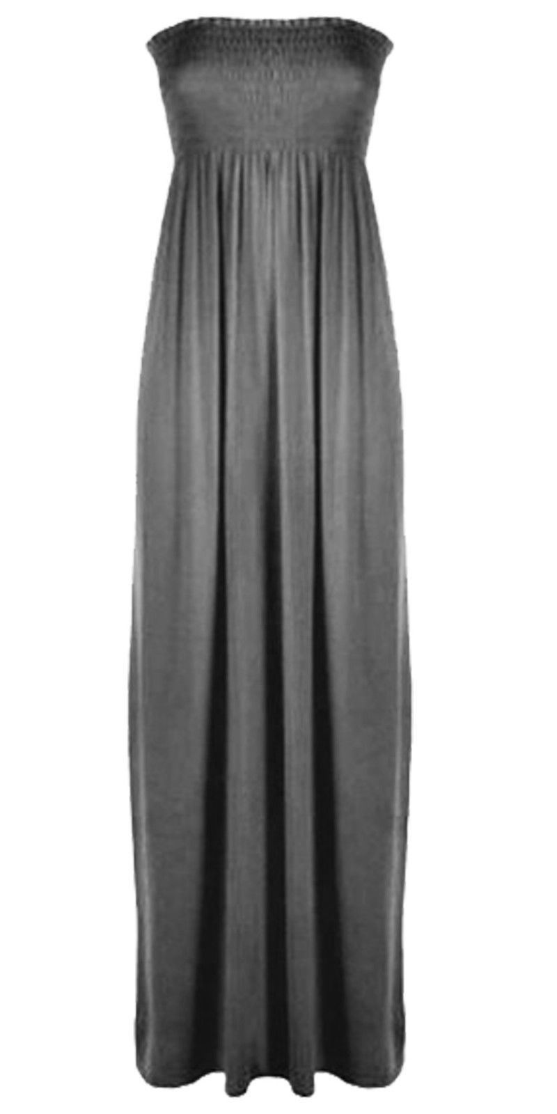 Maxi Vestido Mujer Sin tirantes Damas Transparente Boob Tubo Bandeau Largo Talla 8-22 - Imagen 4 de 17