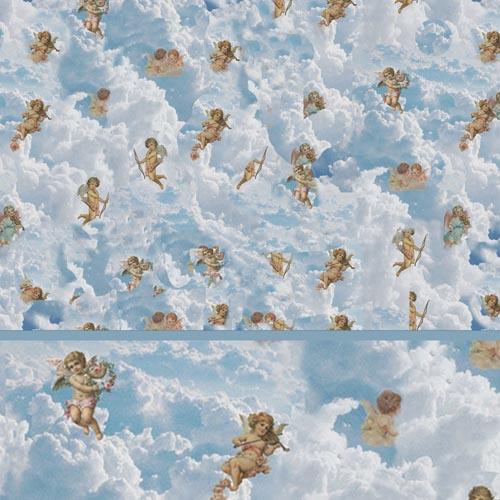 Dolls House Wallpaper Cherubs in the Clouds With Frieze Miniature Print 1:12