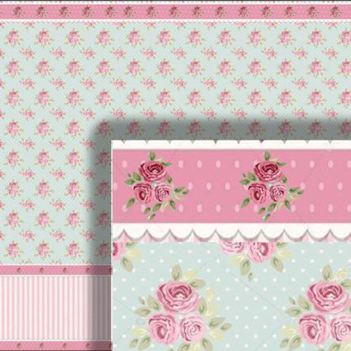 Dolls House Wallpaper Wainscot Pink Green 1:12 Scale Miniature Print