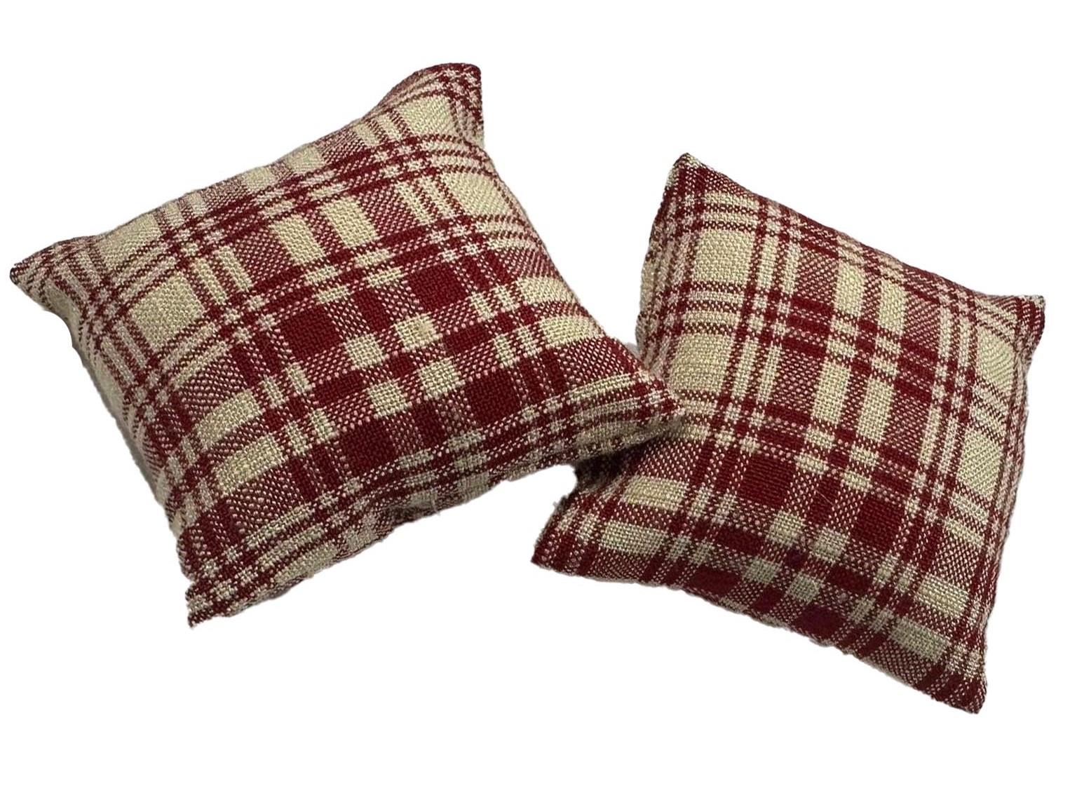Dolls House Scatter Cushions Red Cream Check Square Throw Pillow 1:12 Accessory main product image