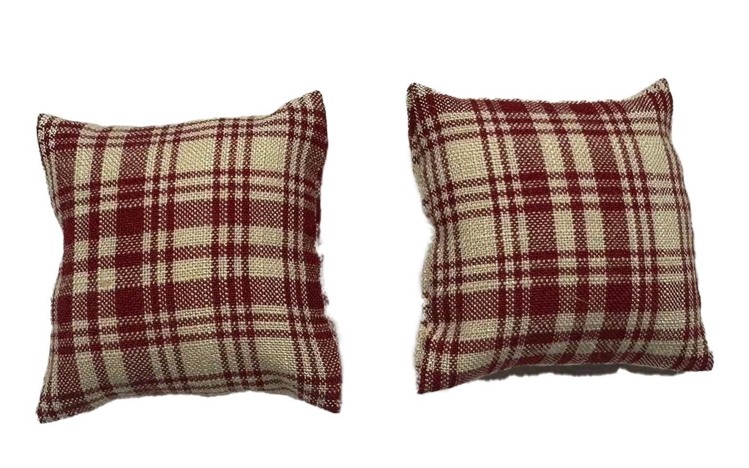 Dolls House Scatter Cushions Red Cream Check Square Throw Pillow 1:12 Accessory detailed image 2