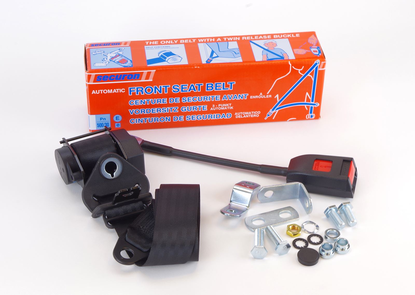 Classic Mini seatbelt black Securon inertia seat belt SBS500/30