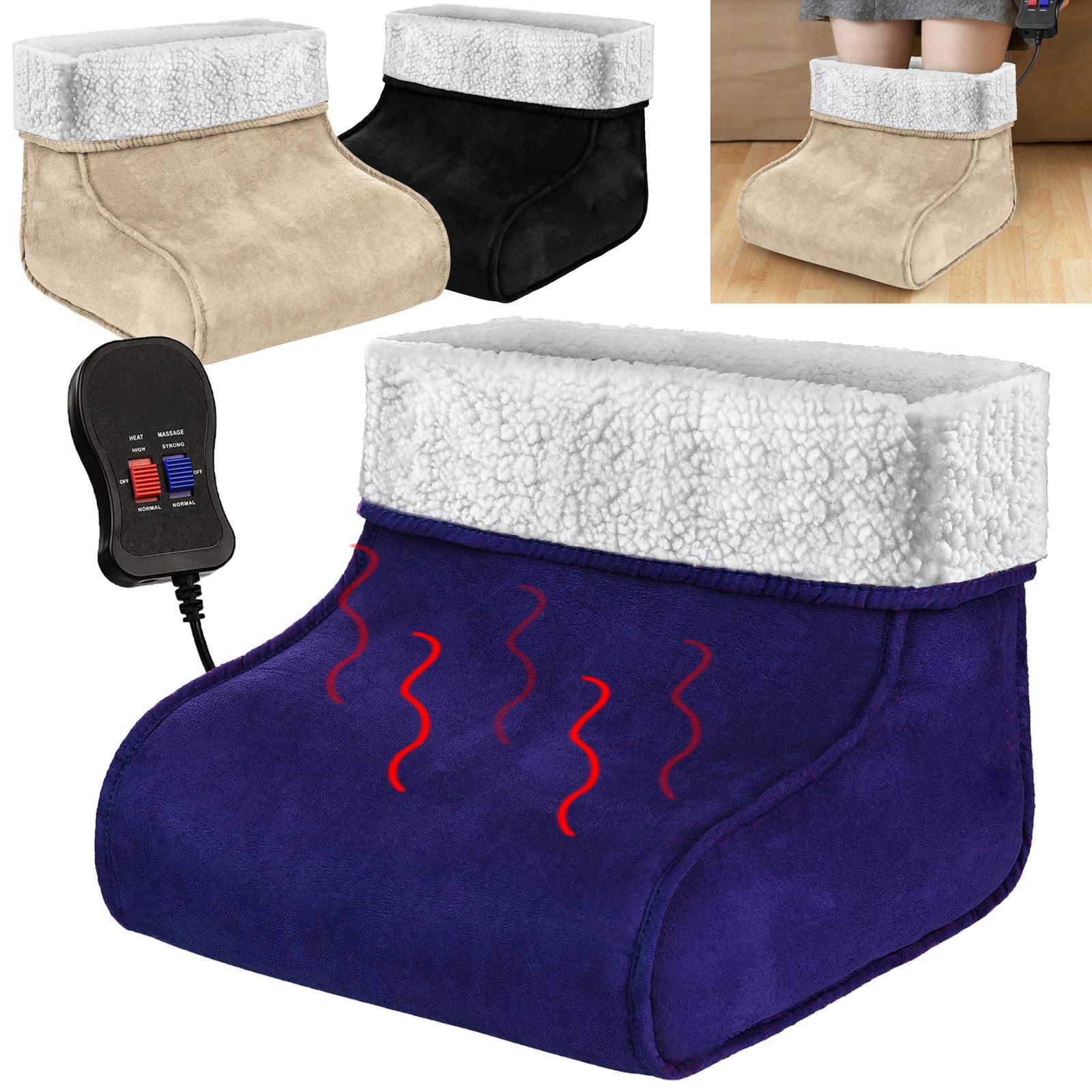 Electric Heated Foot Massager Warmer Comfort Fleece Soothing Relaxing