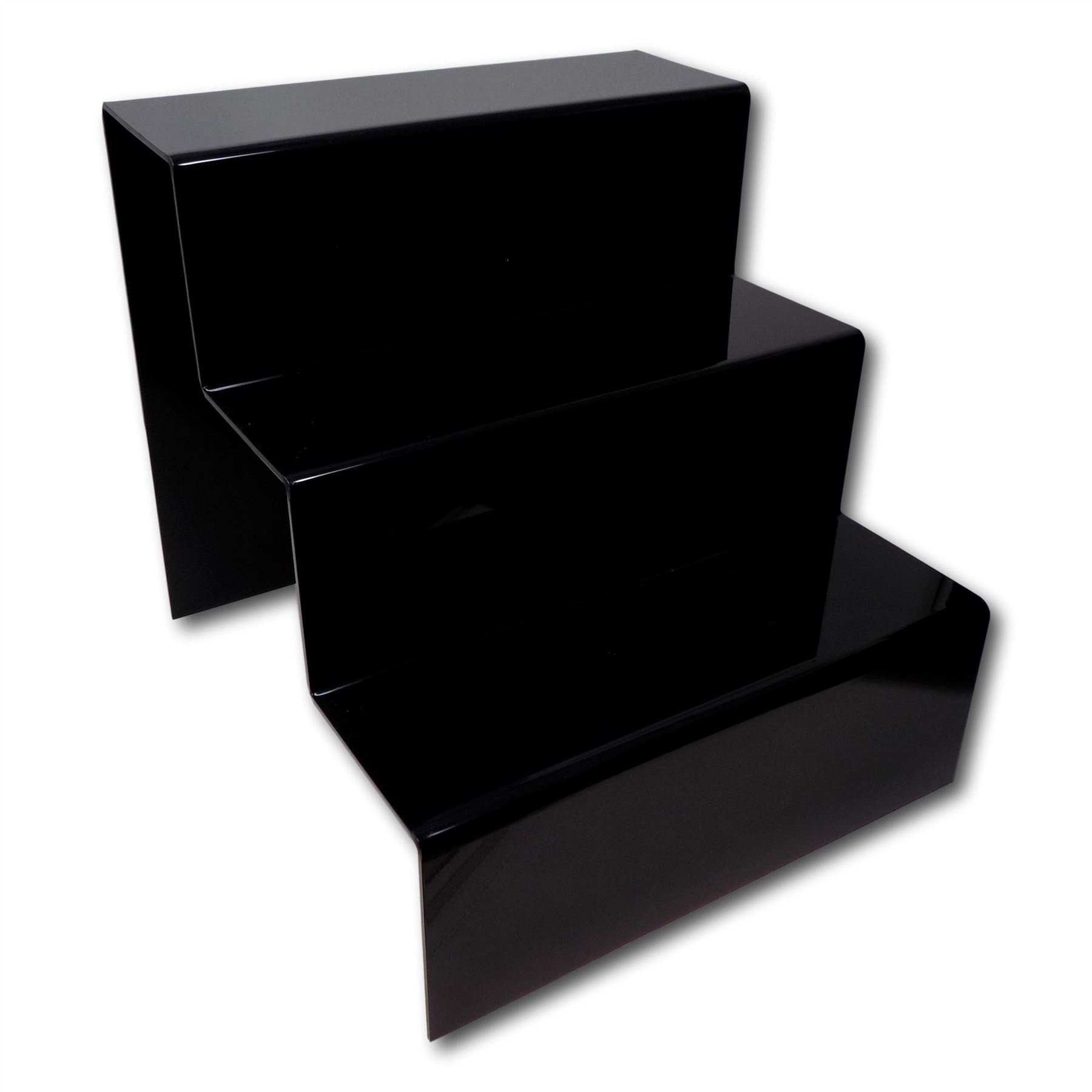 3 Step Tier Clear Black White Acrylic Perspex Retail Counter Display Riser Stand - Picture 17 of 18