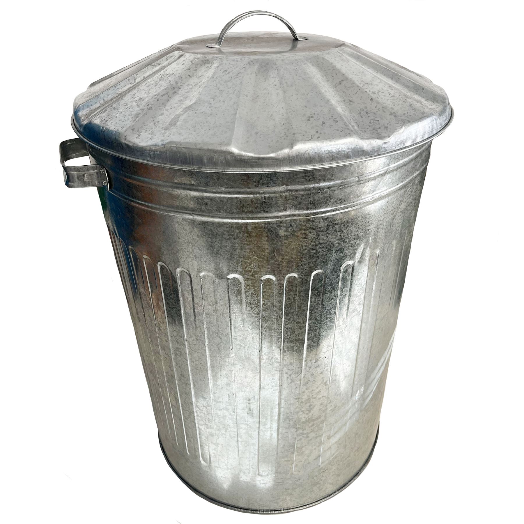 Large Metal Galvanised Bin with Lid + Handles Waste and Animal Feed Storage - Produktbild 1