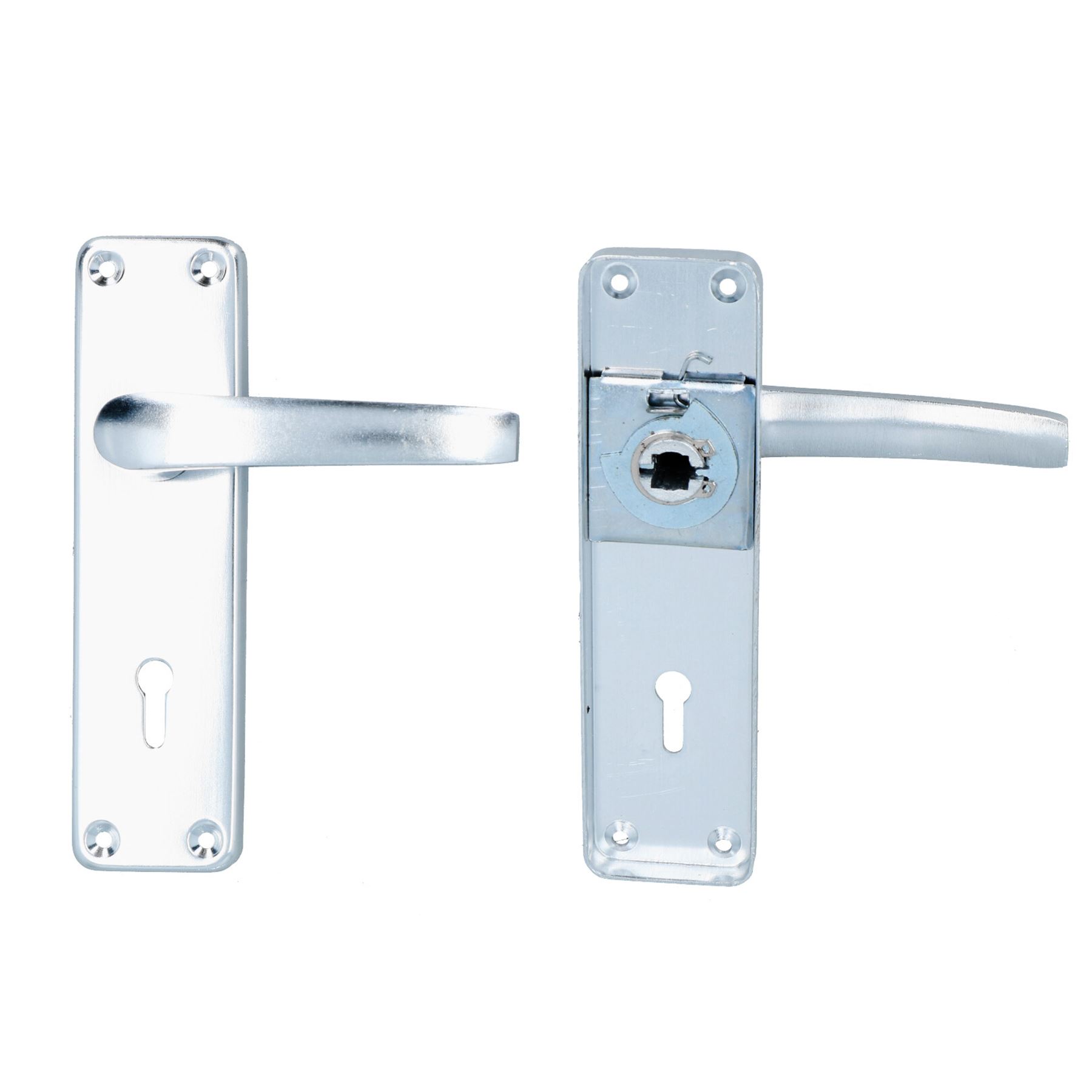 Aluminium Lever Lock Door Handle Handles Set With Spindle + Fixings eBay