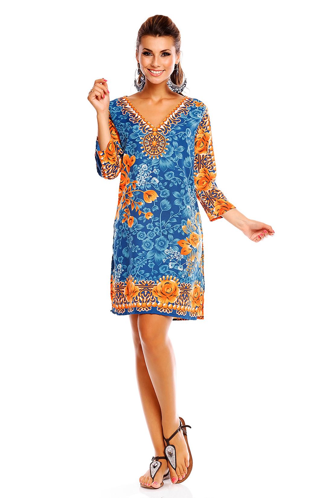 Ladies Looking Glam Tribal Print Kaftan Tunic Summer Top Midi Dress