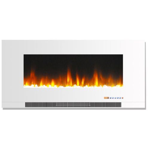 42 In Wall Mount Electric Fireplace In White And Crystal Rock