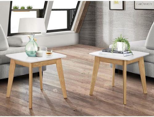 WE C20STRMWNL Set of 2 Retro Modern End Table - White/Natural ... WE C20STRMWNL Set of 2 Retro Modern End Table - White/Natural ...